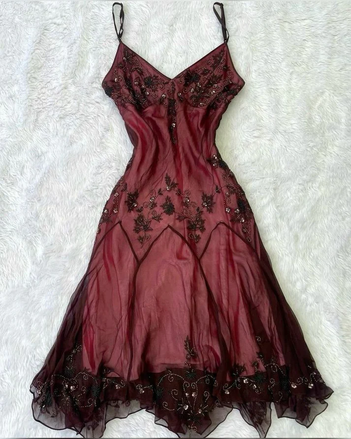 Vintage Straps Beaded A Line Prom Dress Birthday Evening Dress