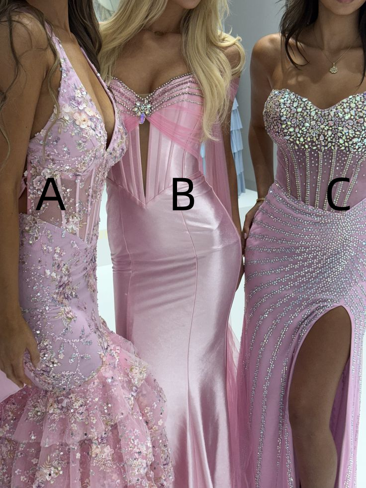 Elegant Pink Satin Sequin Beaded Long Prom Dress Dorm Formal Wedding Guest Dress