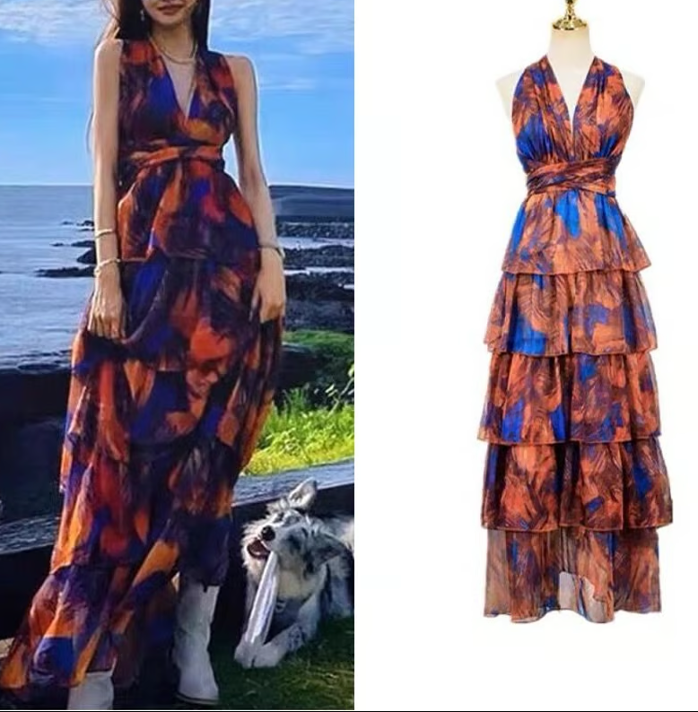 Halter neck prom dress, beach dress,seaside vacation dress,bohemian long dress