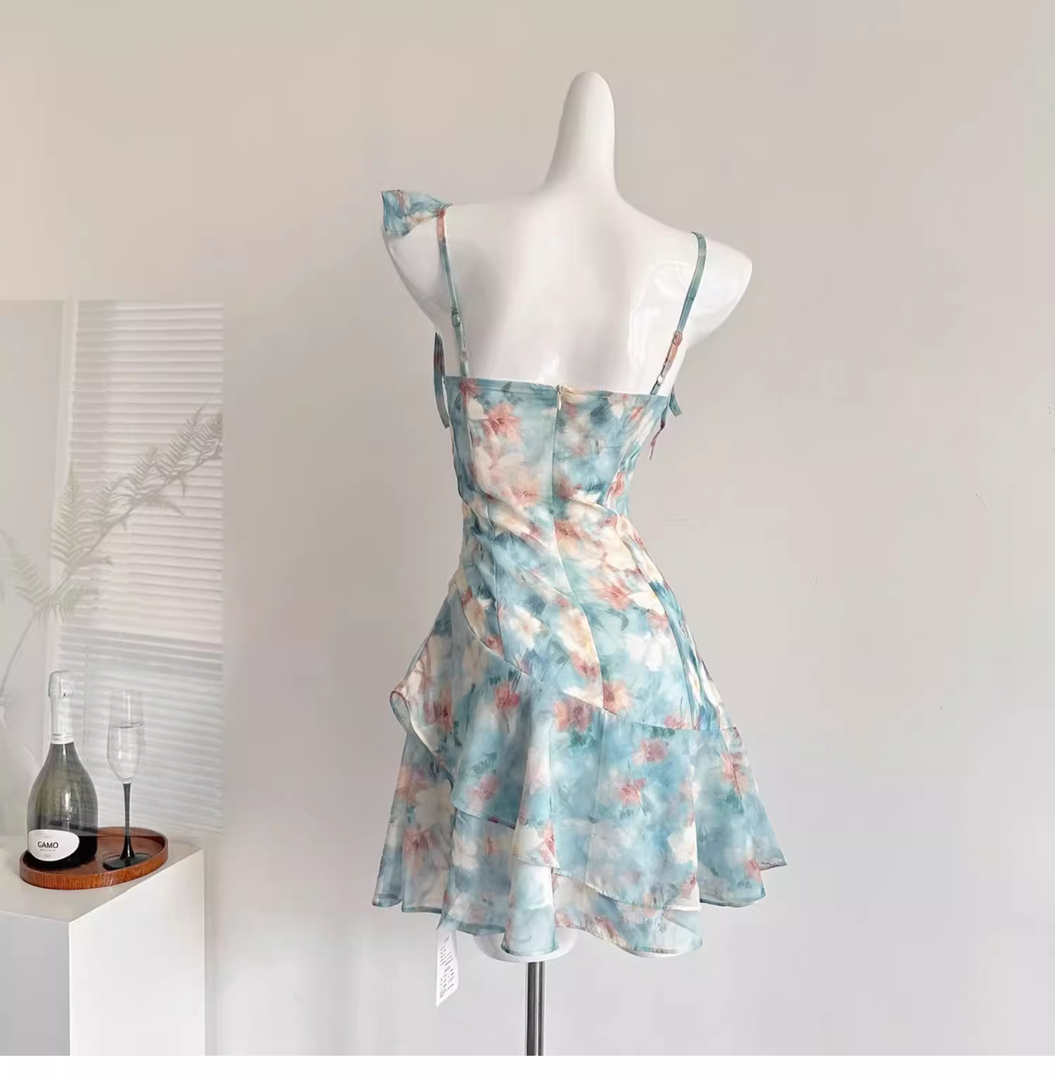 Spaghetti Straps Irregular Ruffles Short Holiday Dress