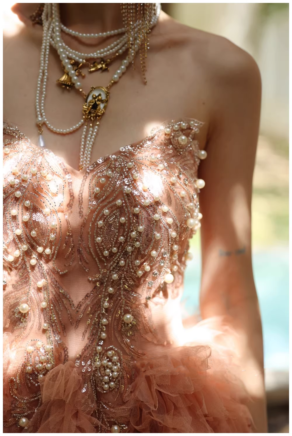 Gorgeous Strapless Pink Tulle Beaded A Line Birthday Prom Dress Evening Dresses