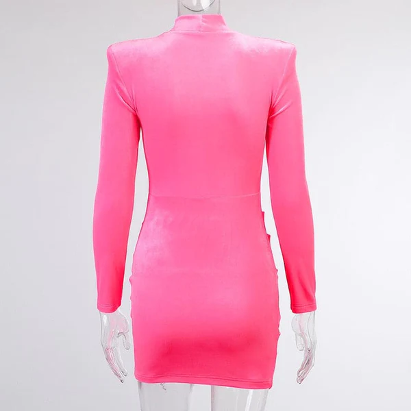 Velvet High Neck Shoulder Pads Mini Dress Party Dress