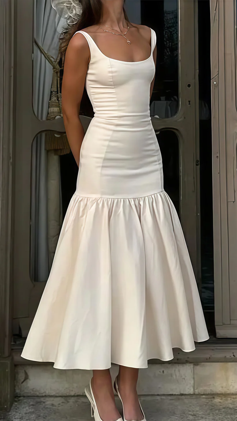 Elegant White Square Neck Mermaid Prom Dress Evening Dress