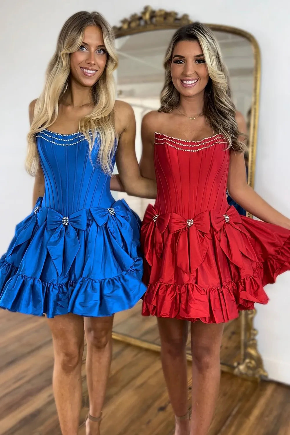 Princess A Line Strapless Red Corset Homecoming Dress with Bowknot