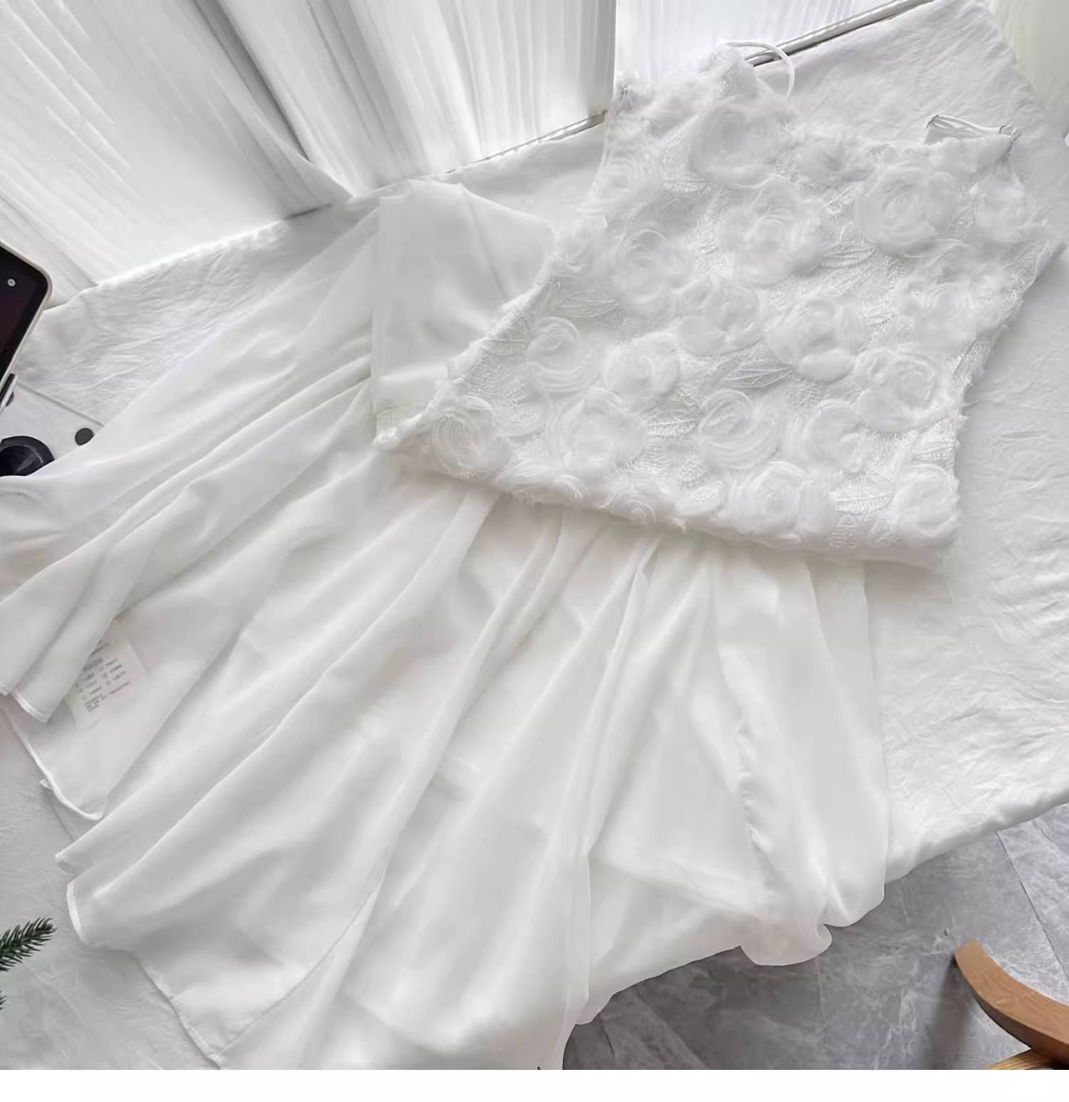 White Suspender Dress French Chiffon Waist Party Dress Mermaid Dress