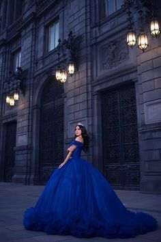 Off Shoulder Ball Gown Women Royal Blue Ruffle Princess Sweet 16 Dress cc72