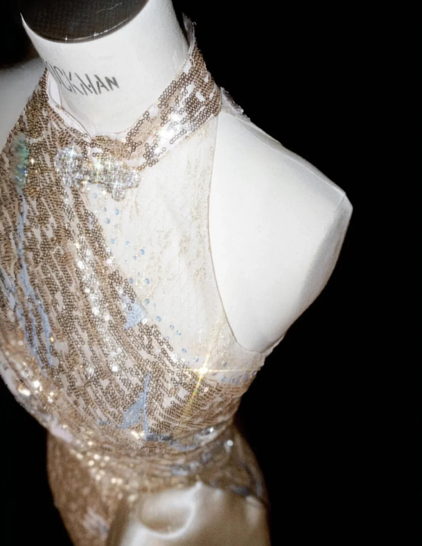 Champagne Sequin Prom Party Dress Shiny Evening Dress Birthday Outfit