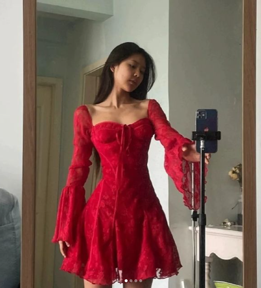 Charming Red Sweatheart Neck Lace A Line Homecoming Dress