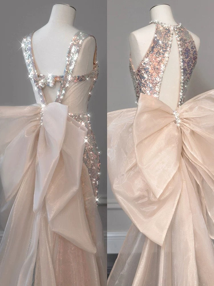 Elegant Mermaid Straps Long Sequin Prom Dress
