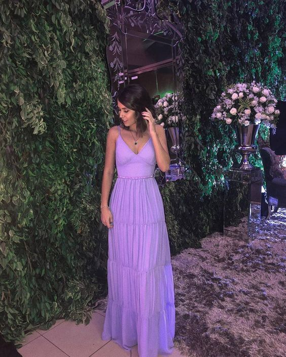Purple A-line V Neck Evening Dress,Purple Evening Gown