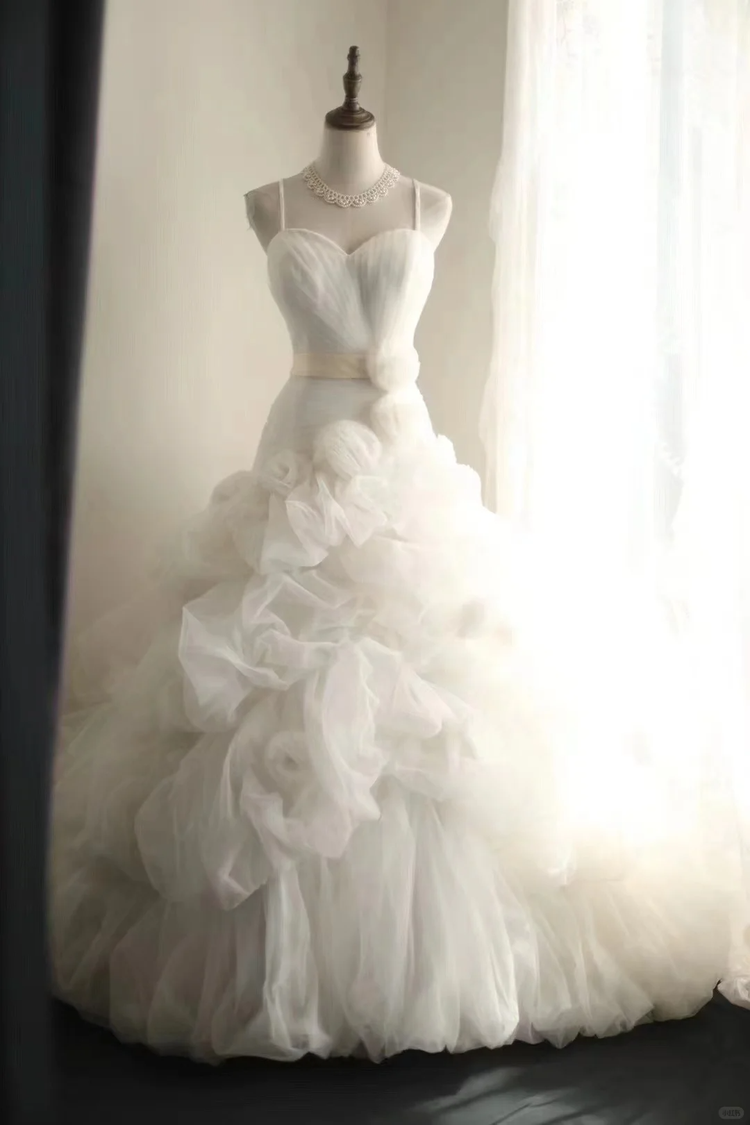 Romantic White Tulle Pleated A Line Princess Wedding Dress