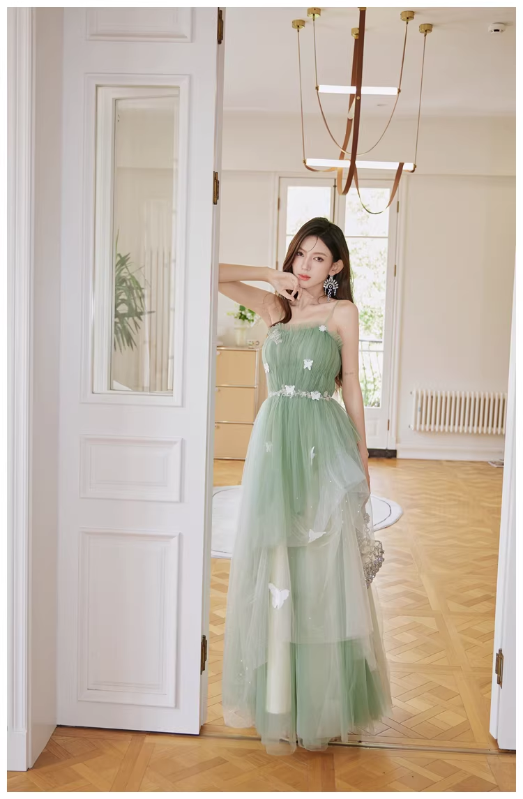 Fairy Green Tulle Sequin Butterfly Applique A Line Birthday Party Dress Evening Dress