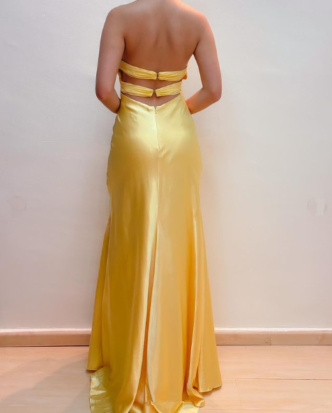 Yellow Prom Dresses V Neck Formal Evening Dress Long Party Dress