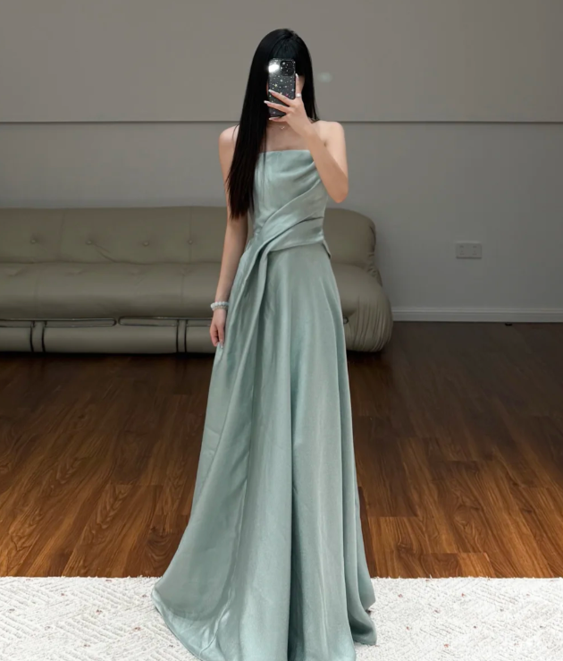 A Line Satin Prom Party Dress Evening Dress Graduation Dress