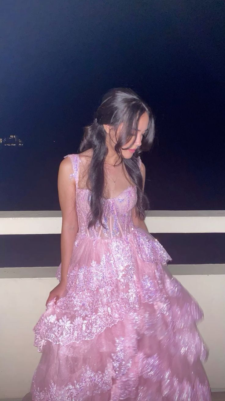 Charming Tulle Lace Appliques Evening Dress,Multi-Layered Prom Dress