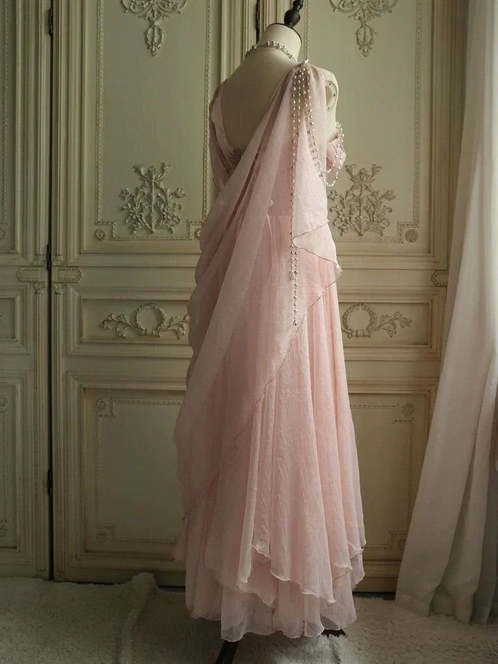 Classy Pink Chiffon A Line Party Dress Formal Evening Dress