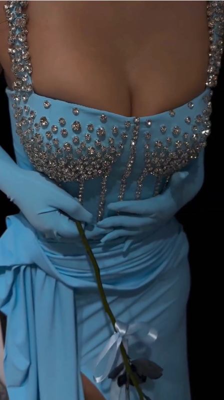 Blue Sparkly Sexy Long Prom Dress Formal Evening Dress