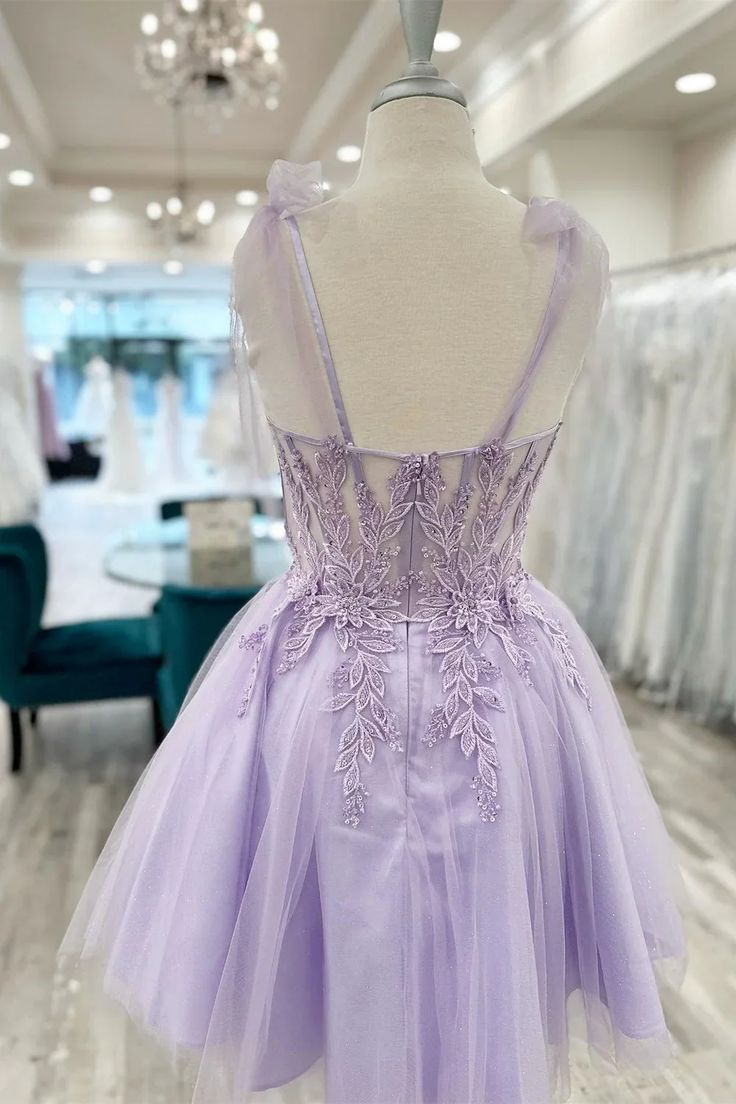 Pretty A-Line Lilac Appliques Beaded Sweetheart Short Homecoming Dress Prom Dress