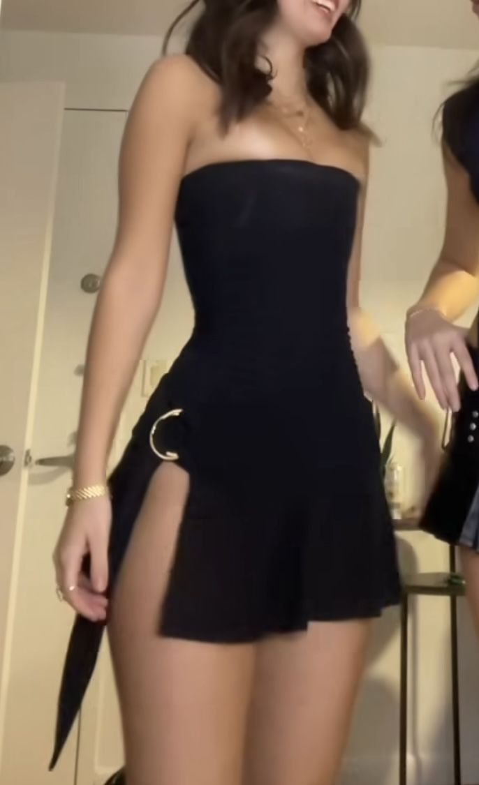 Black Sexy Strapless Sheath Slit Cocktail Dress Short Party Dress Homecoming Dress