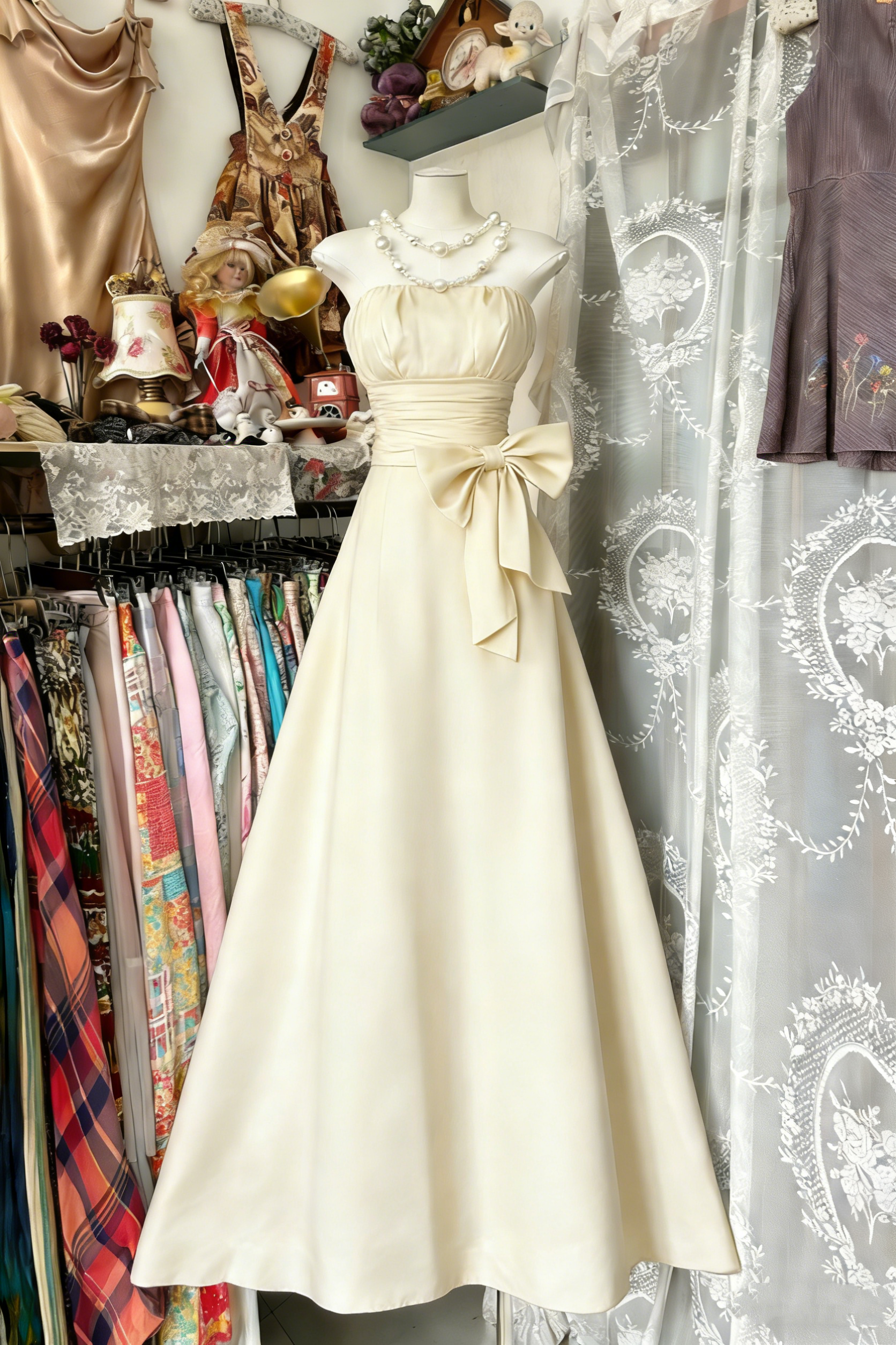 Elegant Navy Blue Strapless Satin Bow A Line Long Wedding Guest Dress Party Dress