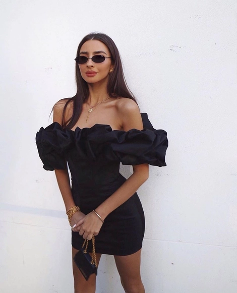 Ruffle Off Shoulder Club Dress Sexy Bodycon Black Summer Dress Elegant Party Dress