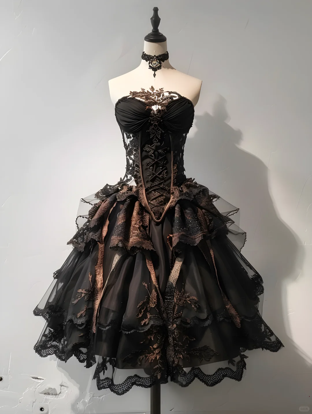 Vintage Strapless Brown Tulle Lace Short Party Dress Formal Homecoming Dress