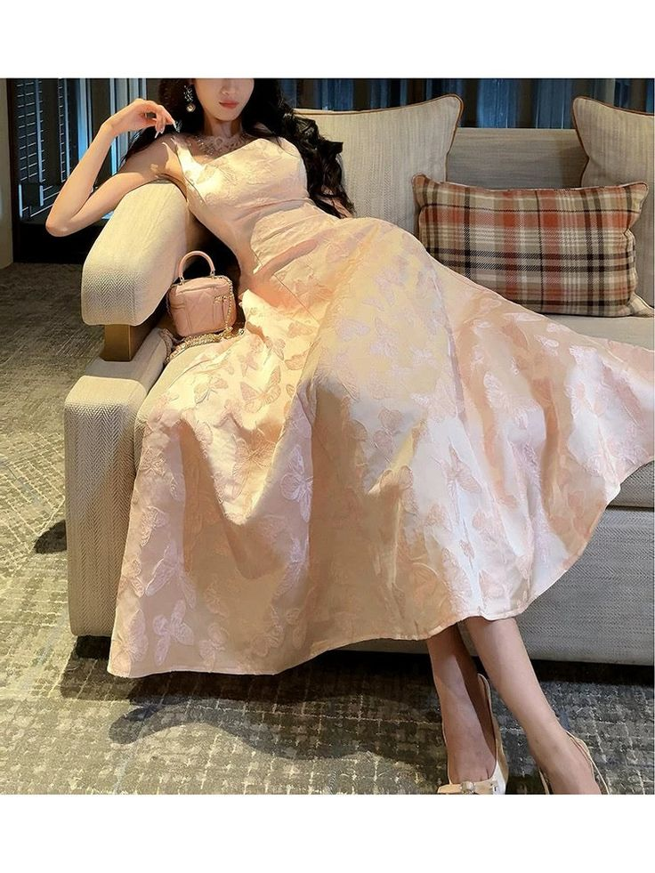 Chic Spaghetti Straps Pink Satin Print Prom Dress Evening Party Dress