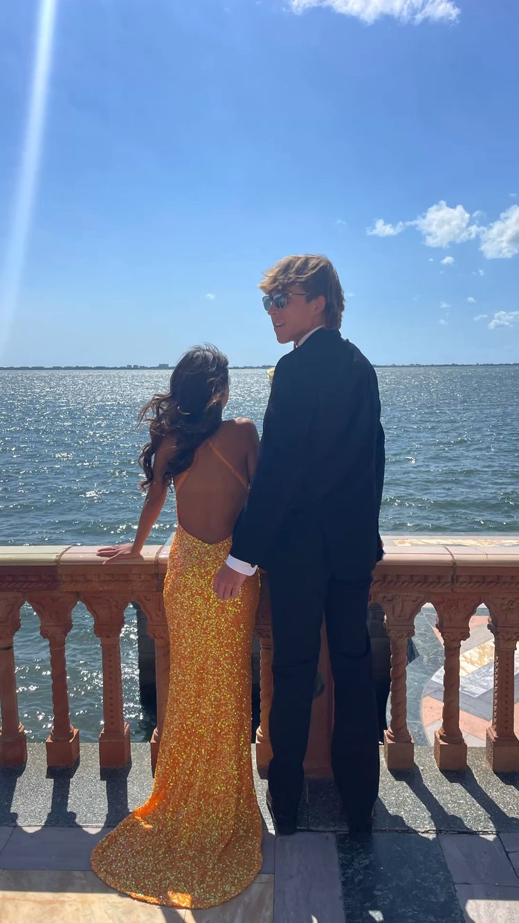 Orange Sequins Mermaid Prom Dress Elegant Prom Dress