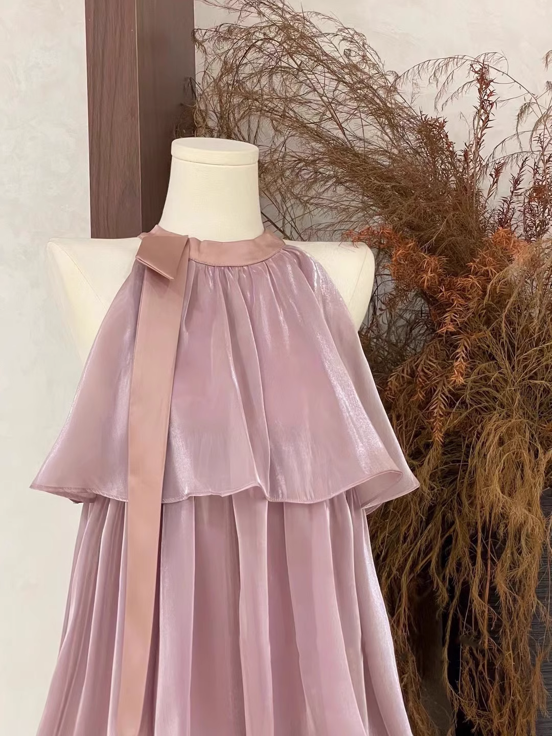 Cute A line Scoop Ruffled Rose Pink Long Women's Vacation Holiday Dresses