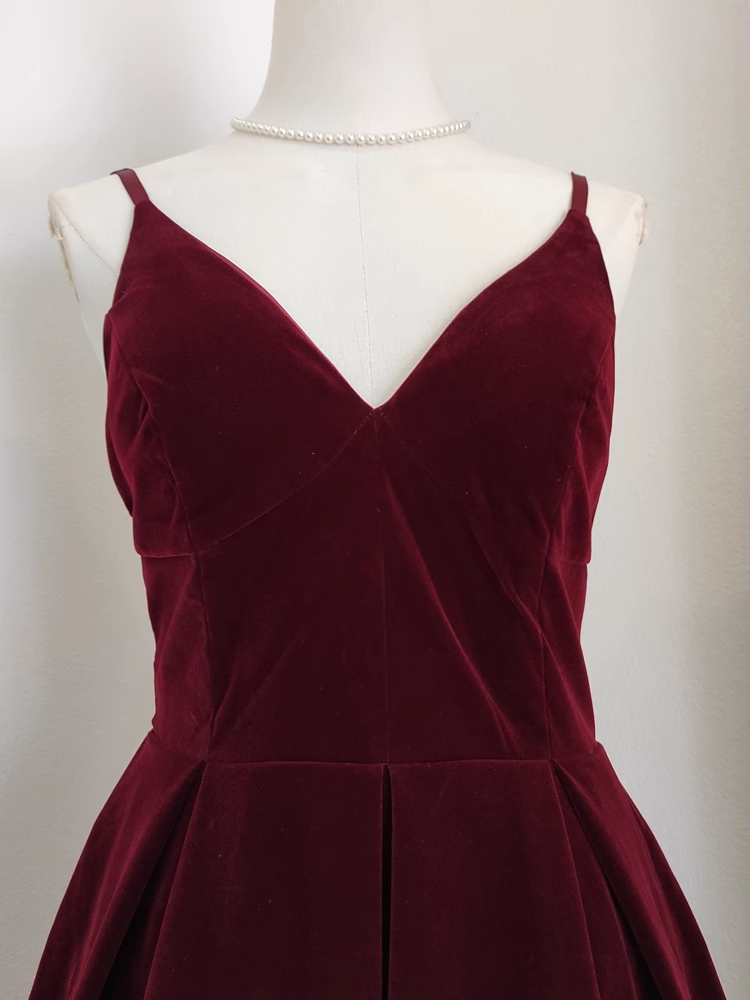 Simple A line Sleeveless Burgundy Velvet Party Dress Holiday Birthday Dresses For Women