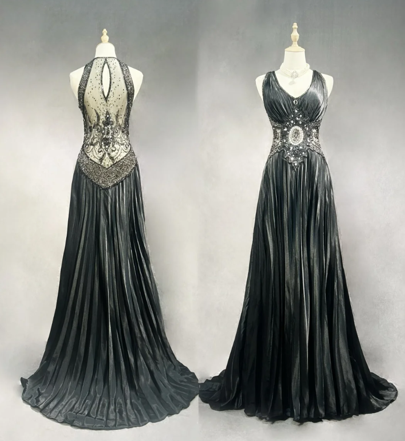 Stylish V Neck Satin Beaded Mermaid Evening Dress Long Wedding Guest Dress Prom Dress
