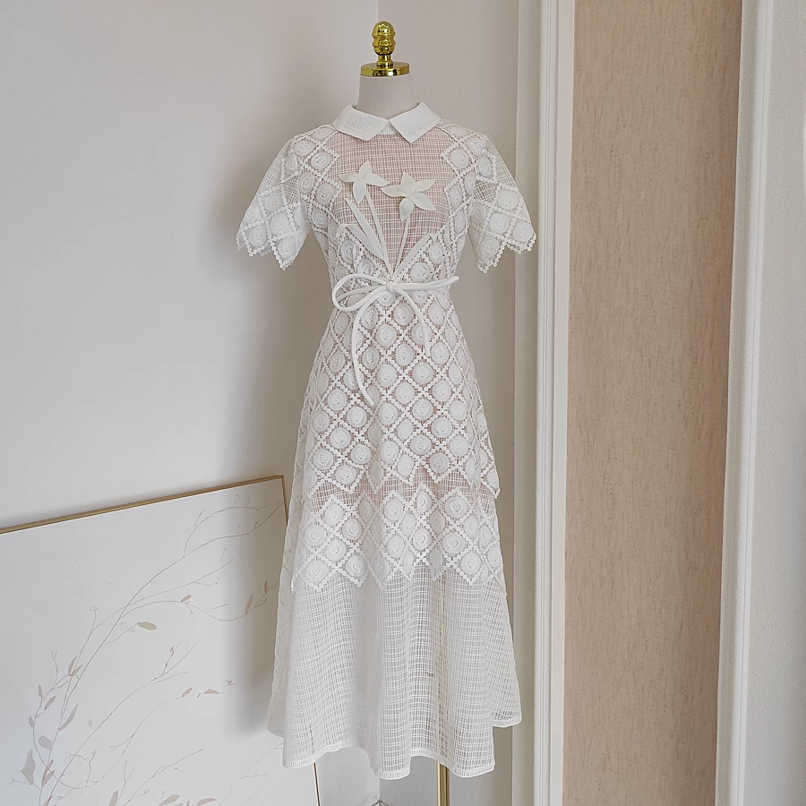 Cute A line Short Sleeves White Lace Party Dress Holiday Birthday Dresses For Women