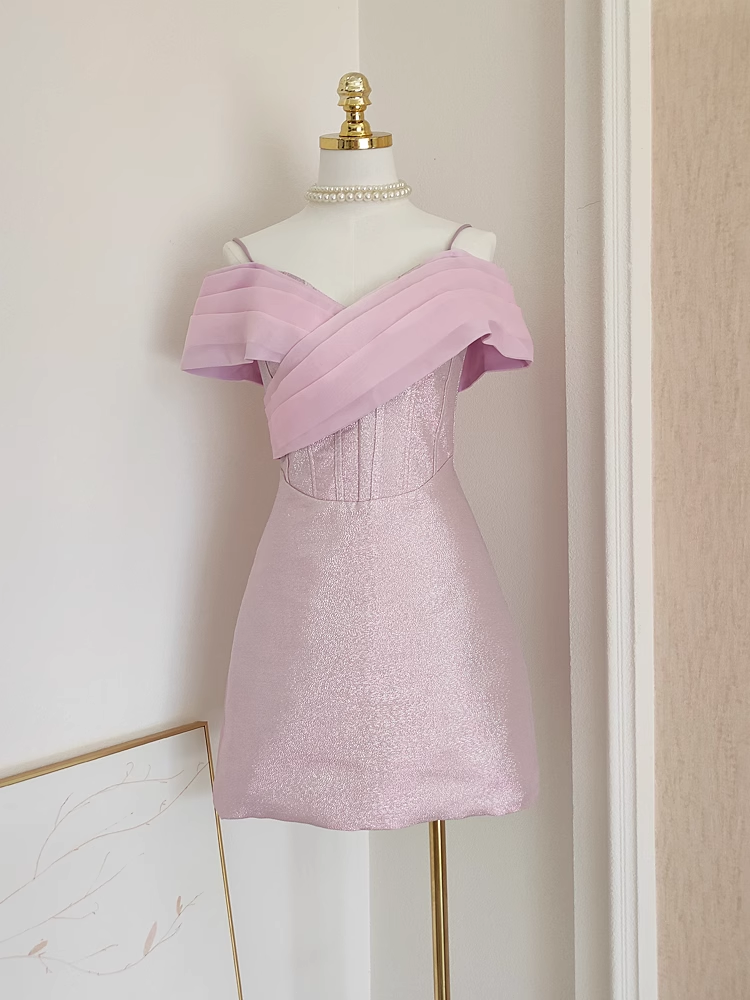 Sexy A Line Spaghetti Straps Pink Ruffles Vacation Dresses Short Sequin Birthday Outfits