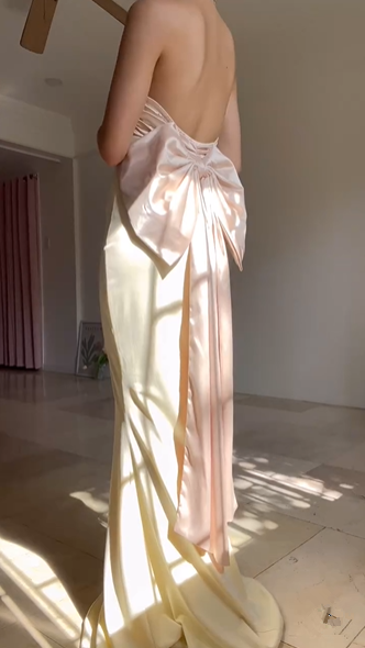 Classy Strapless Satin Mermaid Evening Dress With Bow,Long Party Prom Dress