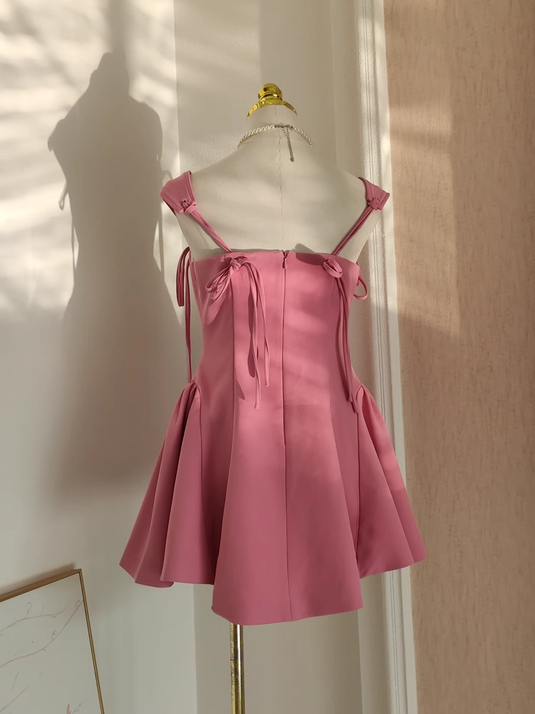 Cute A Line Straps Pink Satin Short Homecoming Dresses Birthday Outfits