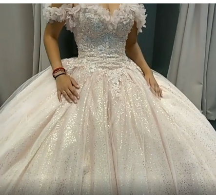 Off the shoulder pink ball gown glitter sweet 16 dress birthday dress