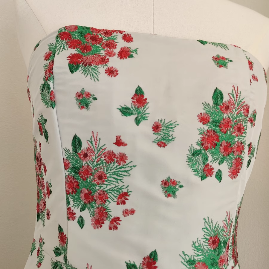 Cute A line Strapless Sleeveless Red Floral Party Dress Short Birthday Dresses