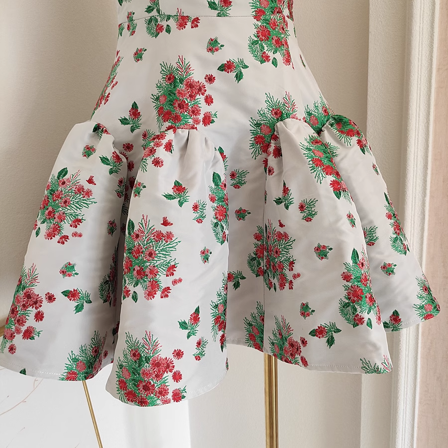 Cute A line Strapless Sleeveless Red Floral Party Dress Short Birthday Dresses