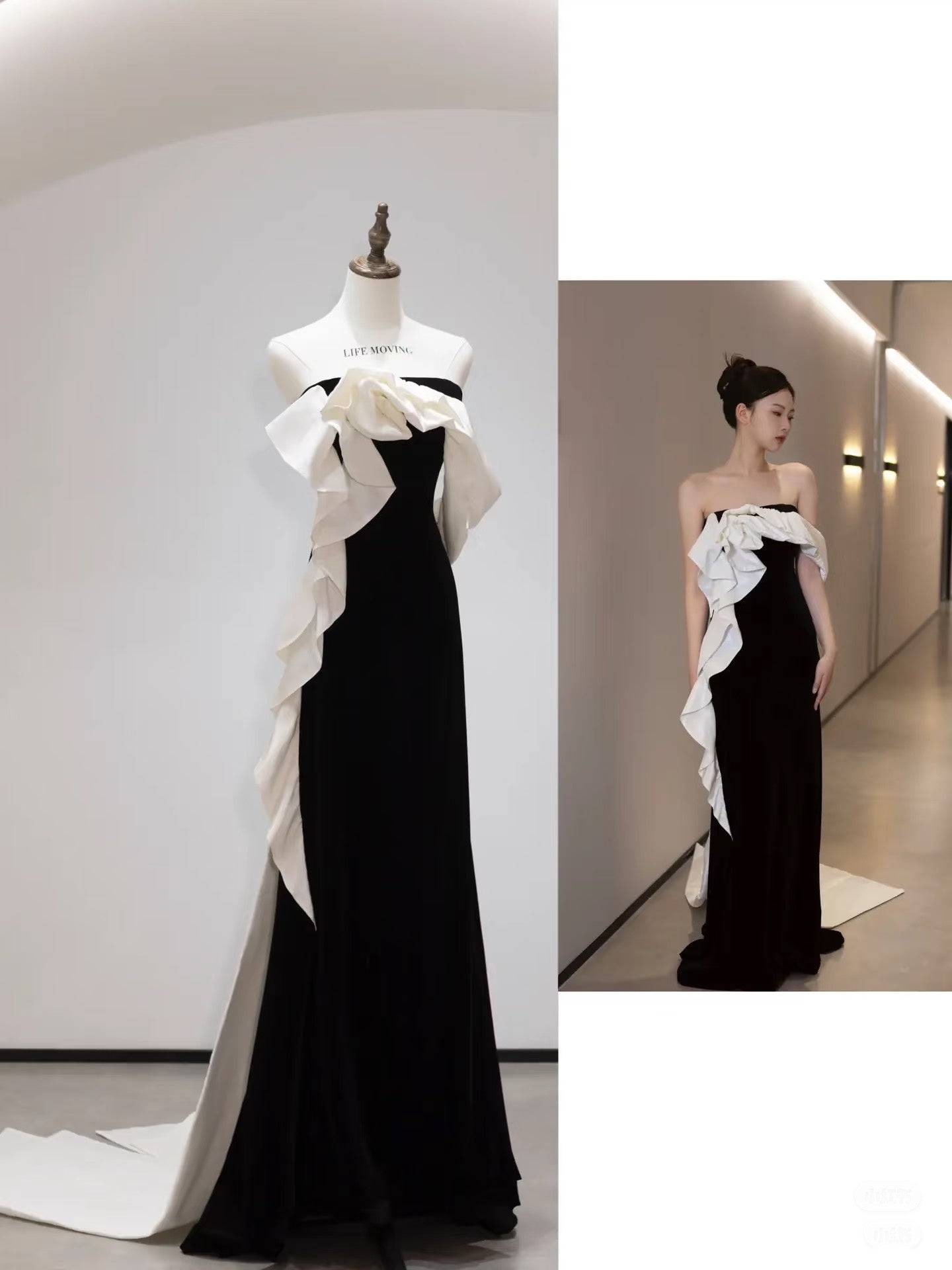 Sexy Sheath Strapless Black Satin Long Evening Gowns Prom Dresses