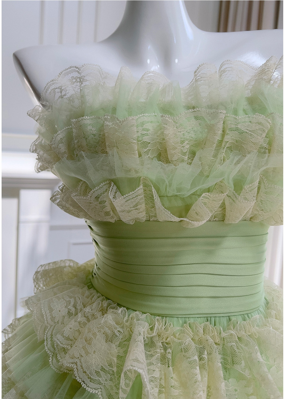 Light Green Tulle Lace Tiered Short Homecoming Dress Birthday Outfits