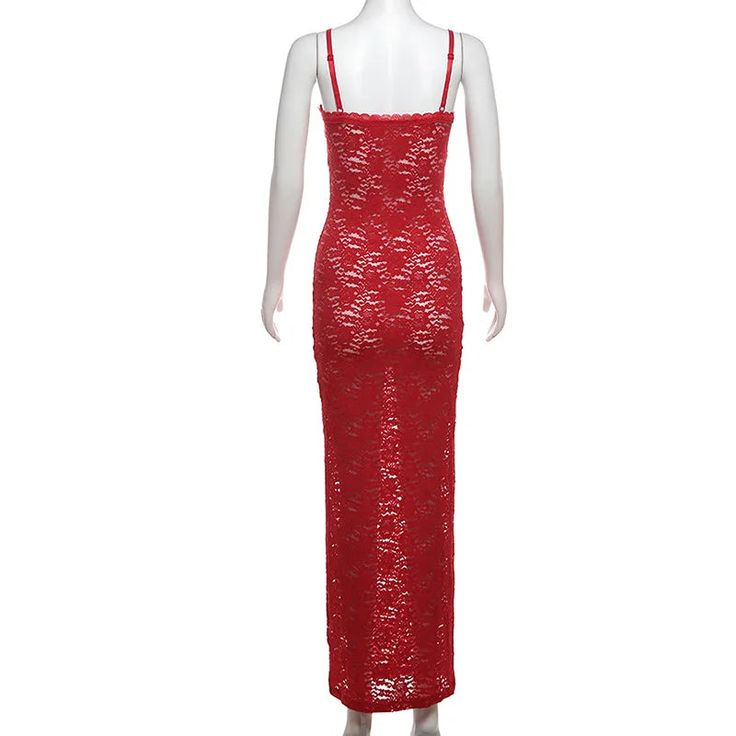 Sexy Red Lace Sheath Prom Dress Spaghetti Straps Party Evening Dress