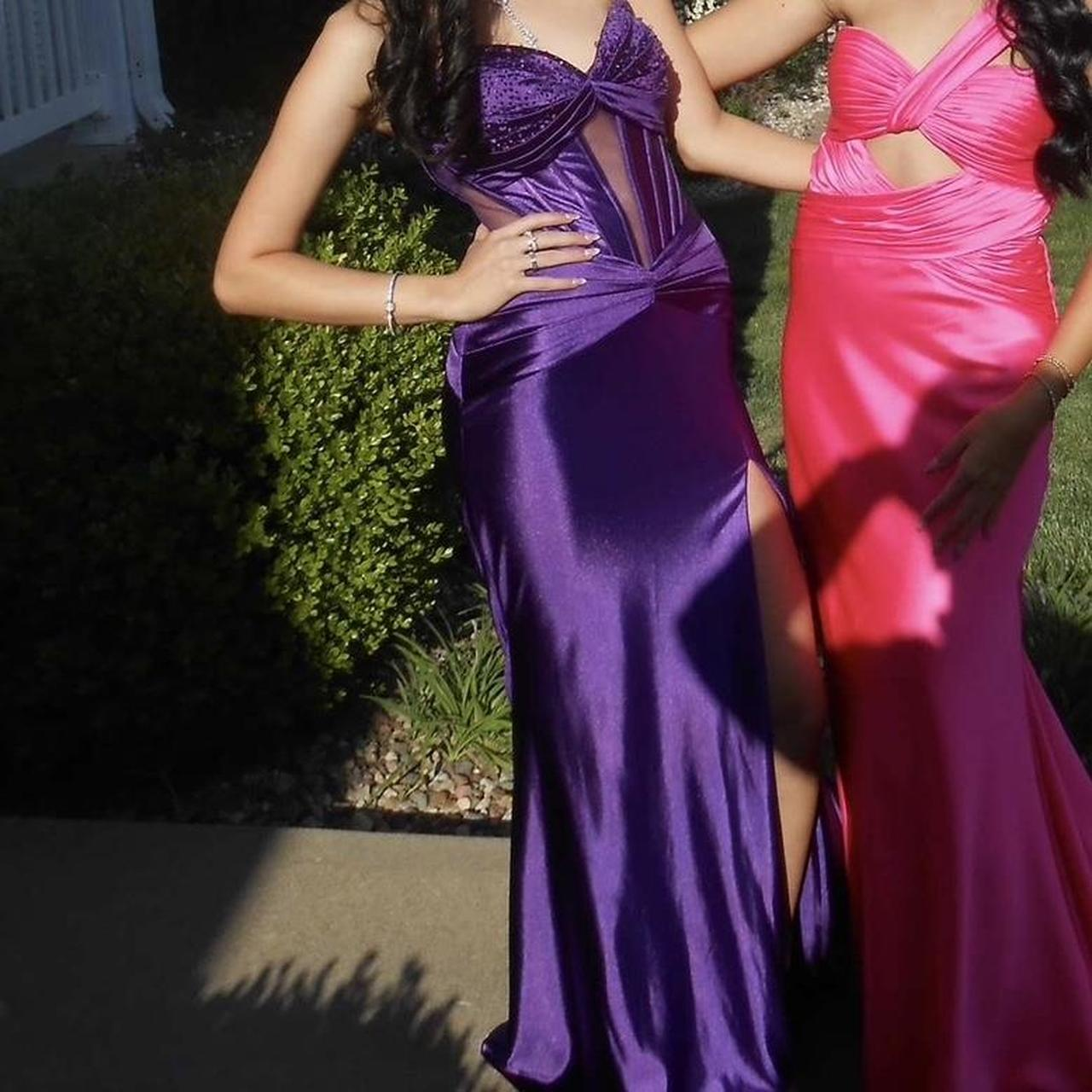 Pretty Sweetheart Neck Purple Satin Beaded Slit Mermaid Party Dress Long Prom Dresses