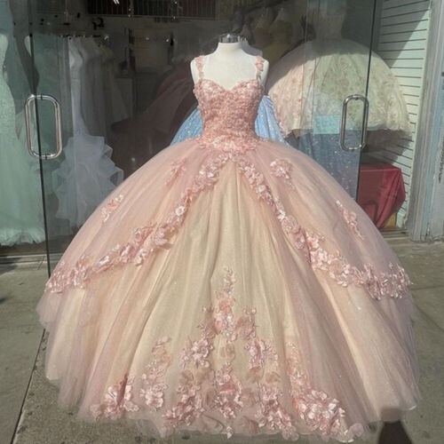 A-line Straps Ball Gown With Appliques Sweet 16 Dress Princess Quinceanera Dresses Lace Appliques Sweet 15 Party Prom Ball Gowns
