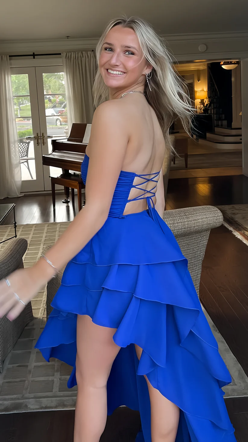 Sexy Strapless Royal Blue Layered Party Evening Dress,Formal Prom Dress