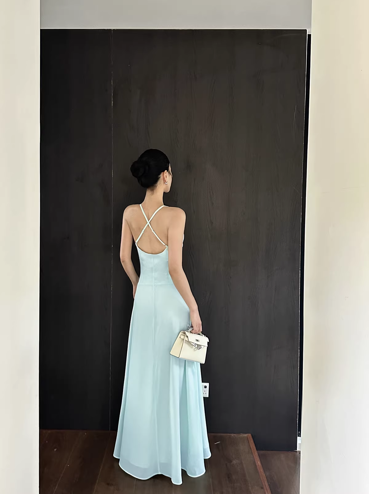 Simple Spaghetti Straps V Neck Green Chiffon A Line Long Party Dress Evening Dress