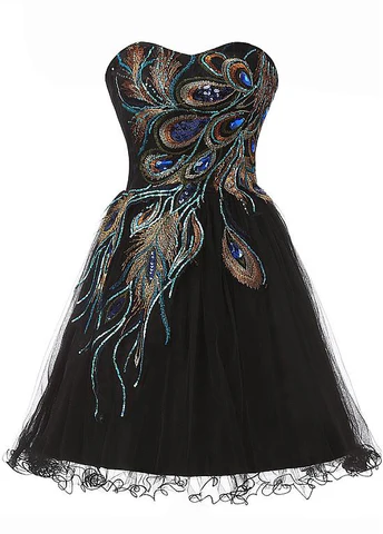 Vintage Black Tulle Satin Beaded Short Party Dress A Line Homecoming Dress