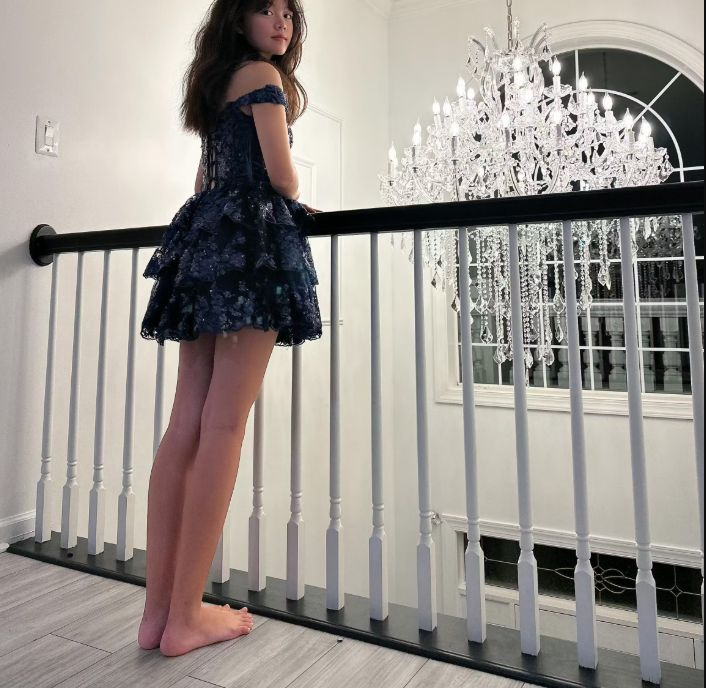 Sexy Off The Shoulder Tulle Lace Layered Homecoming Dress,Navy Blue Short Prom Dress