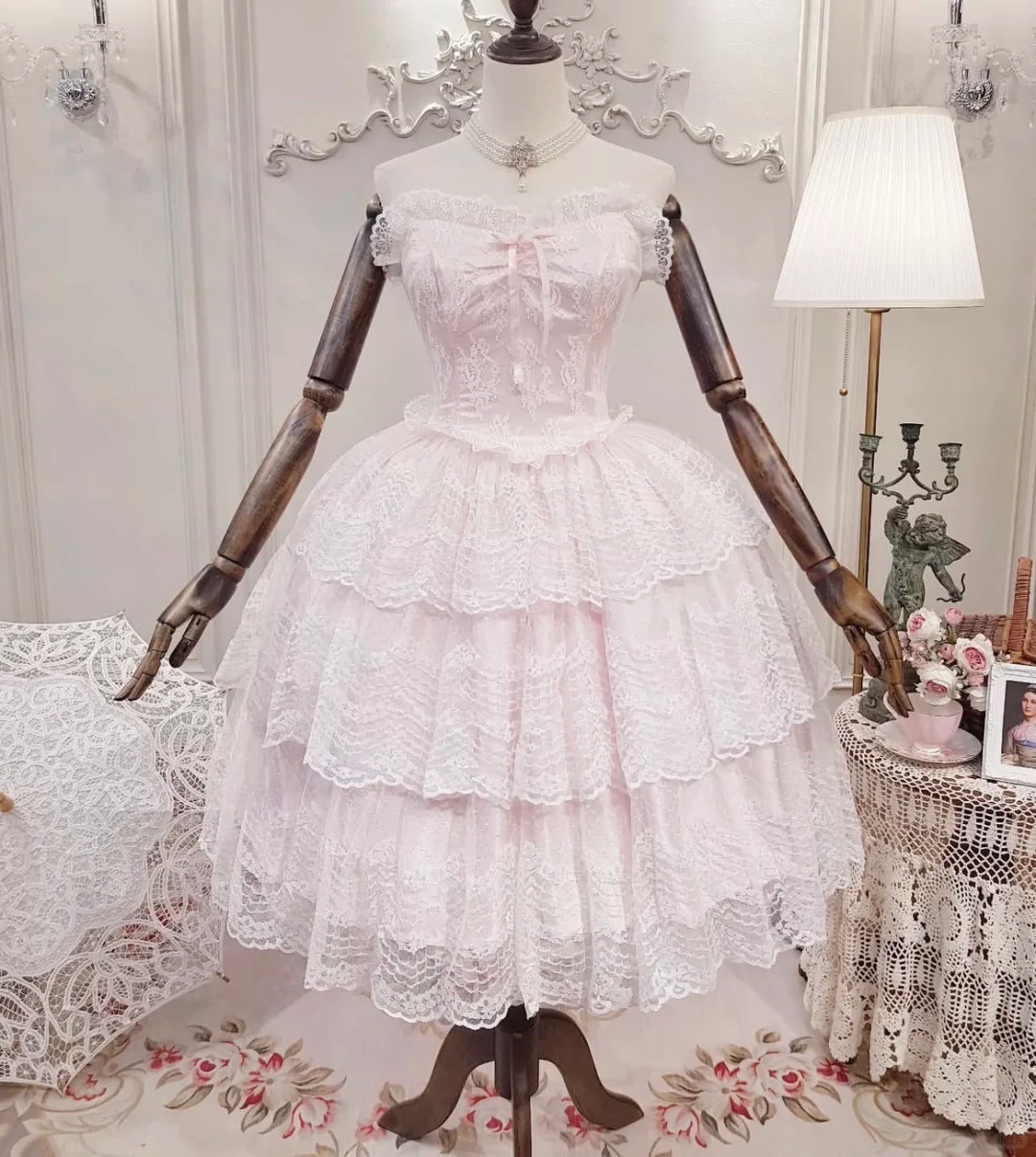 Sweet Pink Lace Layered Birthday Outfits Short A Line Homecoming Dress