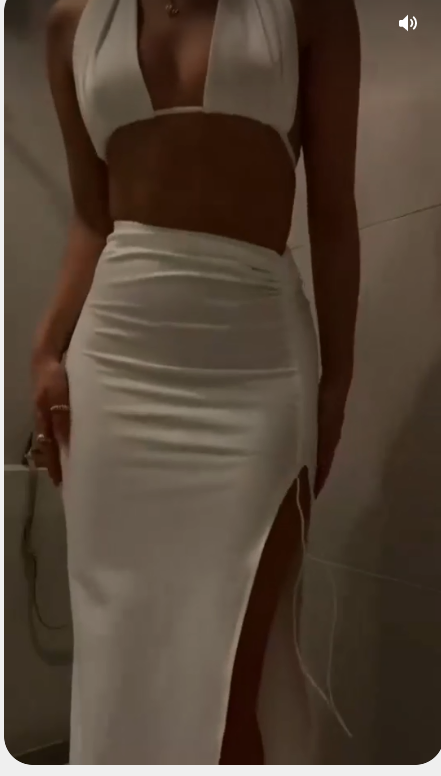 White Sexy Prom Dress With Drawstring Design Chic Party Dress Halther Neck White Party Dress