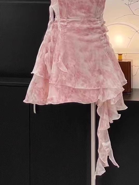 Sexy Halter Pink Floral Chiffon Holiday Dress Birthday Outfits